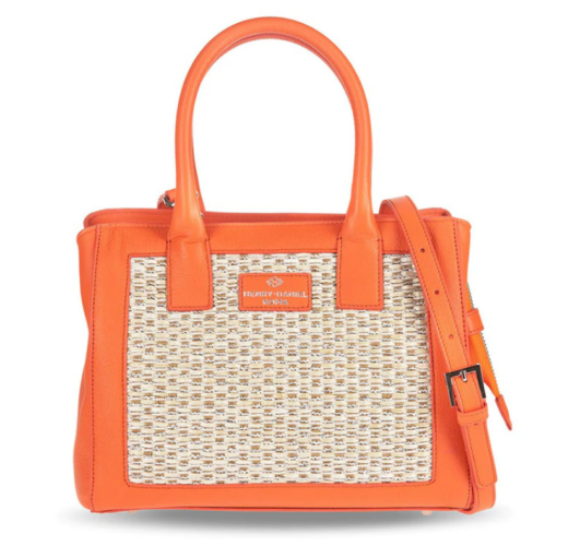 Matilde Handbag Riviera- Orange Leather and Beige Rafia