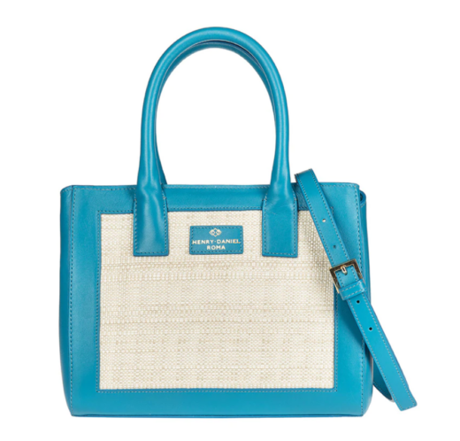 Matilde Handbag Riviera- Blue Leather and Beige Rafia