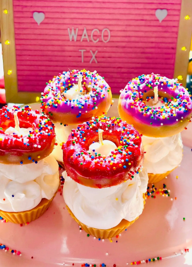 Donut Shop Cupcake Candle-Pink