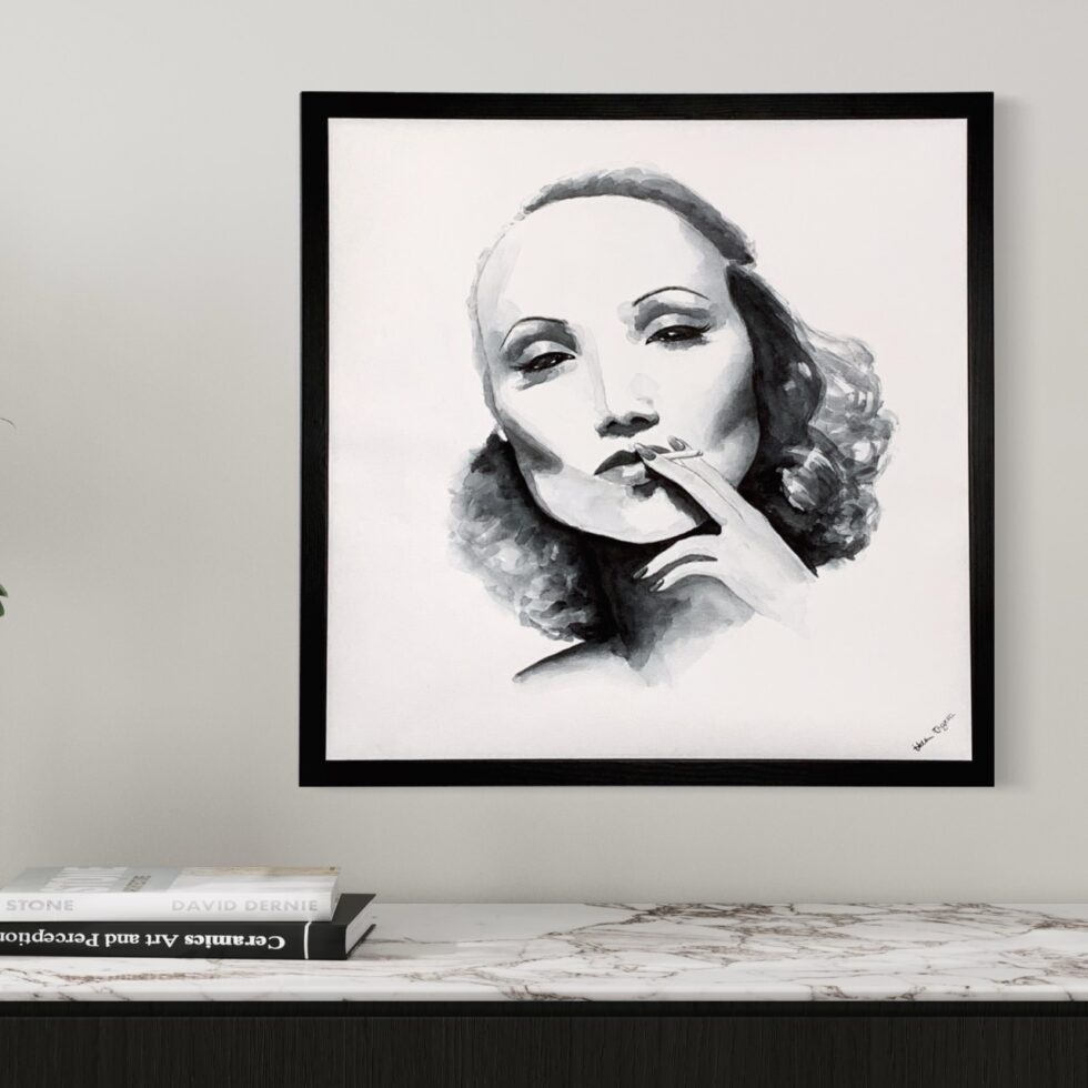 Original watercolor painting Marlene in black and white.