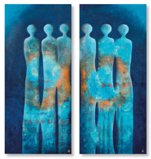Calling hUmaNITY to choose & follow the light – I and -II, two original paintings by Carolina Gårdheim