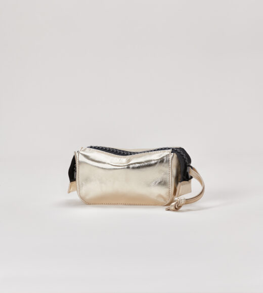 Harmin Utility Pouch in Platinum Metallic Leather and Black Zipper