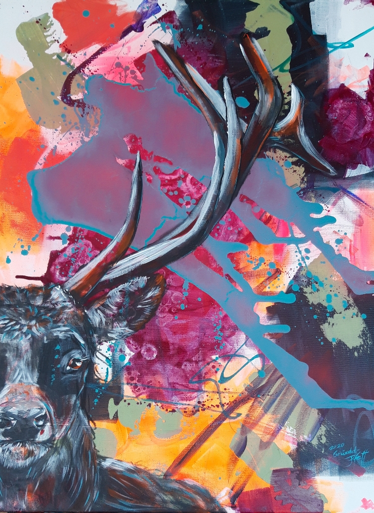 stay wild Deer Acrylic, charcoal on canvas 80 x 60 cm