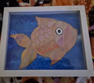 Gel print collage fish 8x10 inches/20.23 x25.4 CM