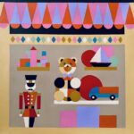 Here the viewer is invited into a colorful and playful world where the rules of reality give way to imagination. The style hovers in the borderland between naivism and folk art, with clear influences from modernism and retro aesthetics.