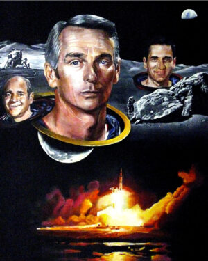 "Last man on the Moon" original oil painting on hardboard size 20in x 16in (50cm x 40cm) portrait montage copyright 2012